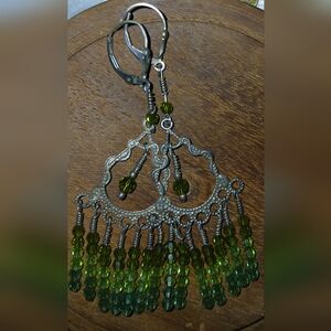 Elegant Green & Sterling Silver Chandelier Earrings
